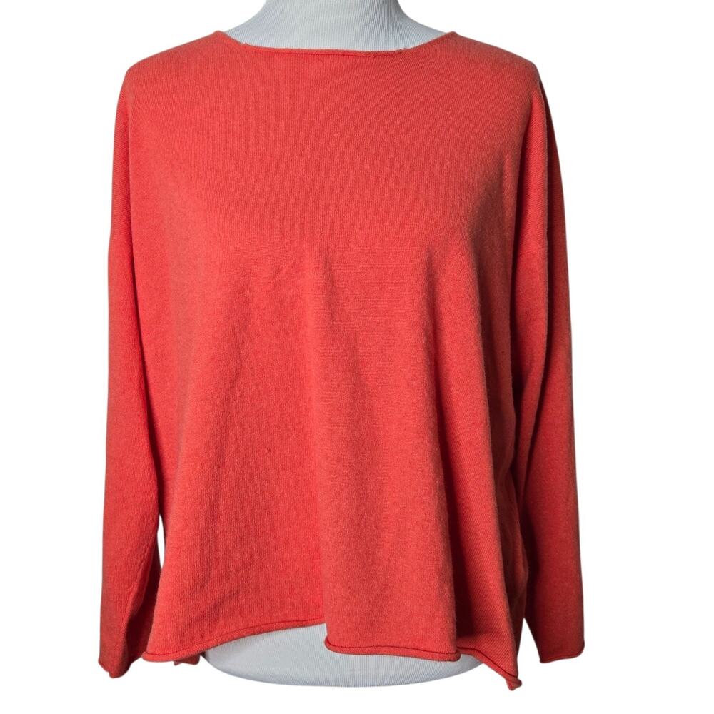 Eskandar Women’s Cashmere Raw Edge Pullover Sweater Orange One Size $1998